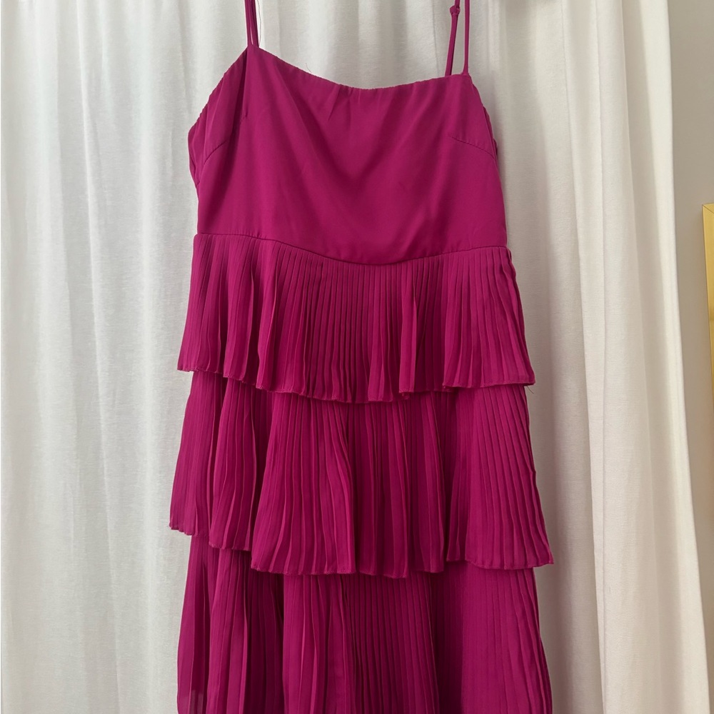 TCEC Spaghetti Strap Tiered Dress in Bright Pink